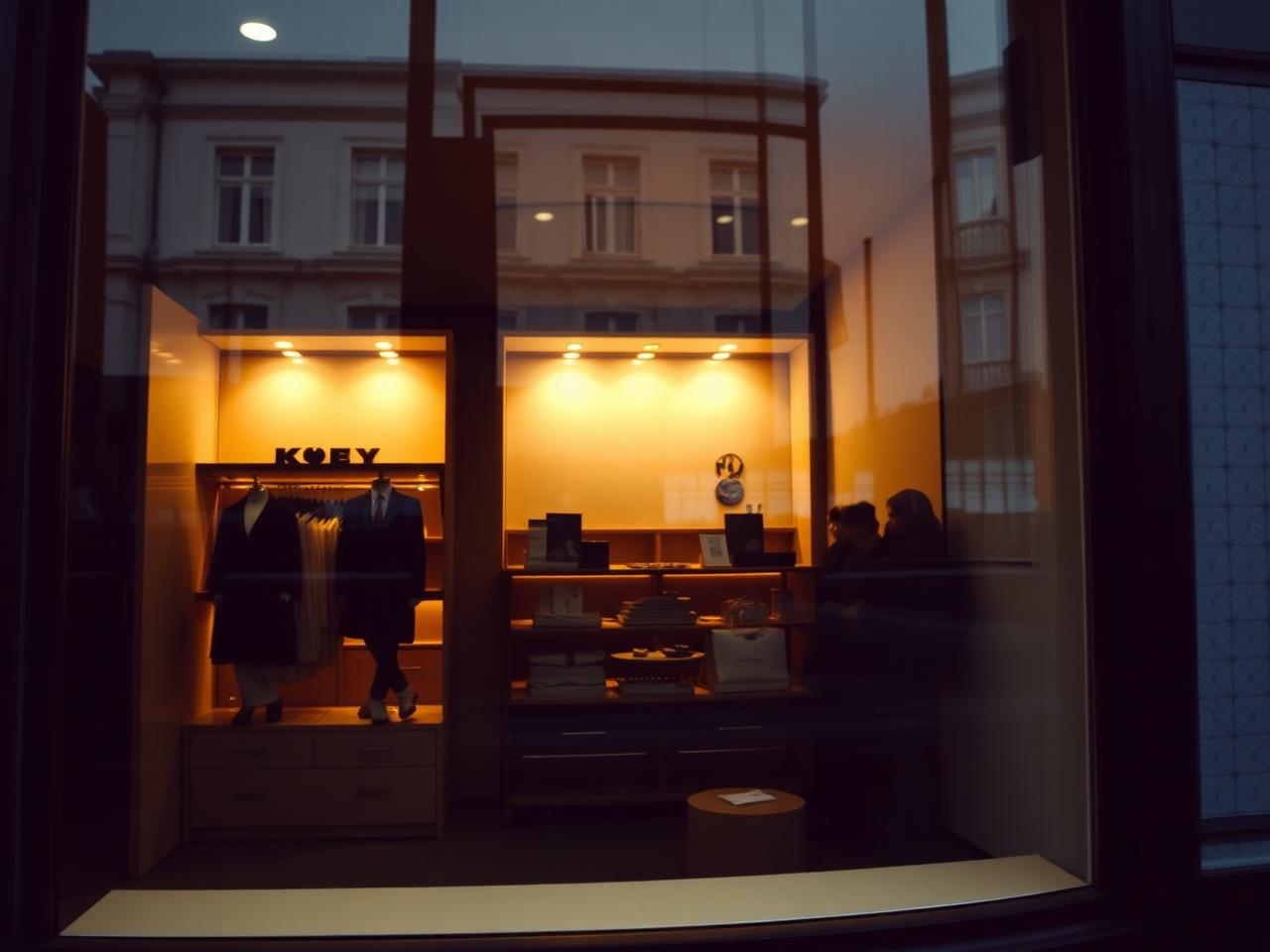 Vitrine de boutique bruxelloise nettoyée, vitrage sans traces laissant voir l’intérieur éclairé