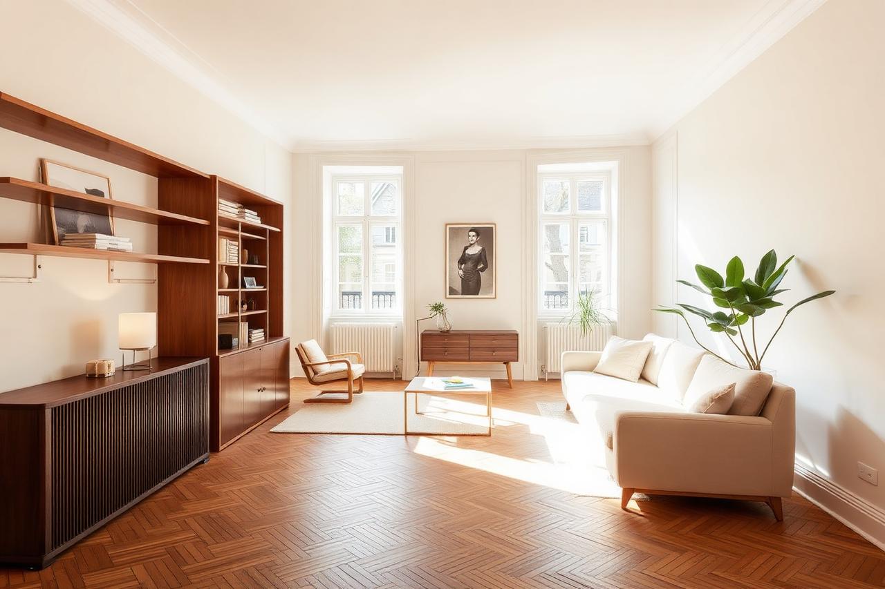 Intérieur résidentiel rénové avec finitions soignées